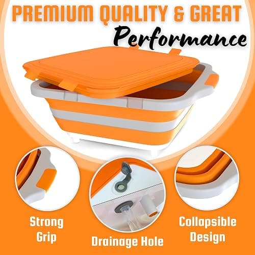 MAYALEAD BBQ Prep Tub with 2 Pcs Meat Shredder Claws, 4.22Gal/16L Collapsible Cutting Board with Locking Lids, 3 Adjustable Height – Ideal for Indoor and Outdoor (Orange) thumbnail 3