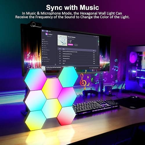 OJQ 8 Pack Hexagon Lights Wall RGB Panel - Hexagonal Led Lights Room Decor Wall Lights Smart APP Music with Sync Honeycomb Shape Panels Hexagon Gaming Night Lights for Bedroom Children thumbnail 4