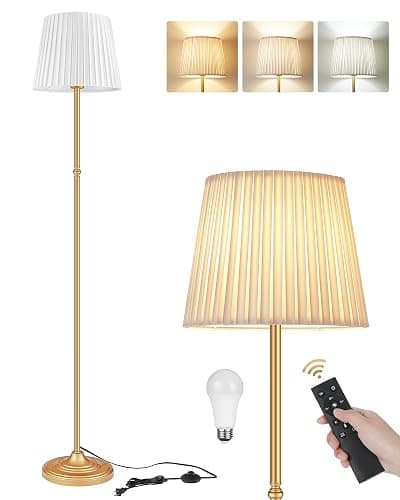 GOEBLESON Dimmable Floor Lamp for Living Room, 68" Tall Standing Lamp, Reading Light with Remote & Foot Pedal, 10W LED Bulb (3000K-6500K) Included, FCC Listed, Reinforced Base, Gold and White DW12LD05 thumbnail 9