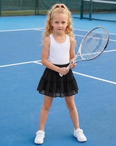 Stelle Girls Tiered Tennis Skirt with Built-in Shorts, Pockets & Bows | Athletic Skirts, Density Chiffon, Bow Detail, Built-In Shorts, High Waisted, Lightweight, Breathable, Running, Cute Style thumbnail 6