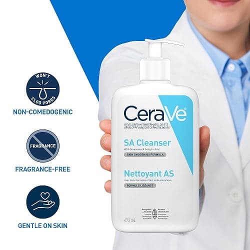 CeraVe SALICYLIC ACID Cleanser, Renewing SA Smoothing BHA Exfoliant for Face. Suitable for Keratosis Pilaris & Psoriasis. Gentle Cleanser With Hyaluronic Acid, Niacinamide, Vitamin D & Ceramides. Fragrance Free, No microbeads, 473ml thumbnail 6