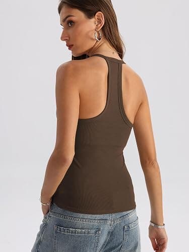 Danysu V Neck Racer Back Tank Top for Women Padded Ribbed Long Tank Fitted Basic Cami Tops thumbnail 7