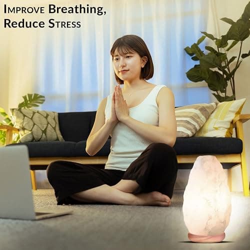 Himalayan Glow White Salt Crystal Lamp, Natural Salt Night Light, Hand Crafted Salt Lamps with Neem Wooden Base, Salts Lamp Bulb,(ETL Certified) Dimmer Switch | 5-7 LBS - Modern, Minimalist thumbnail 4