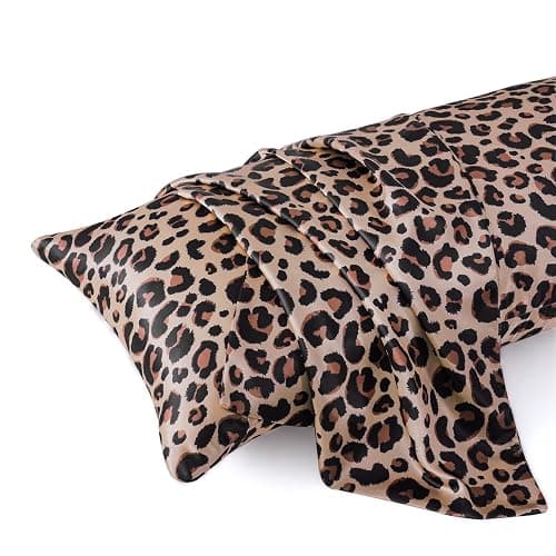 MR&HM Satin Body Pillow Cover, Soft and Breathable Body Pillow Case with Envelope Closure, Cooling and Silky Long Pillowcase for Hair and Skin,Grey (20x54, Brown Leopard) - Image 1