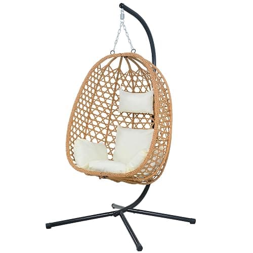 EortheX Hanging Egg Chair with Cushions – Comfortable Rattan Swing Chair with Stand for Patio, Garden, or Balcony – Stylish and Relaxing Outdoor Lounge Chair, 350LBS Capacity Indoor Outdoor (Beige) thumbnail 4