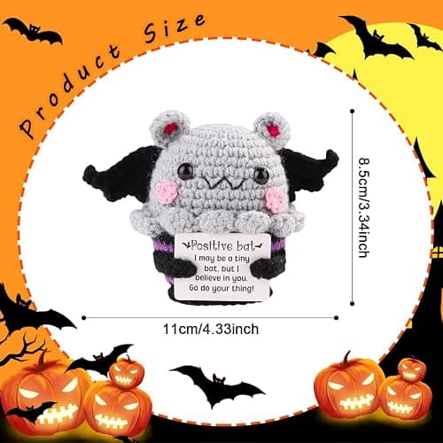 TOYMIS Positive Bat Doll, 3.35in Cute Knitted Bat Doll with Positive Card, Emotional Support, Halloween Decoration, Birthday Party, Cheer Up Gifts thumbnail 3