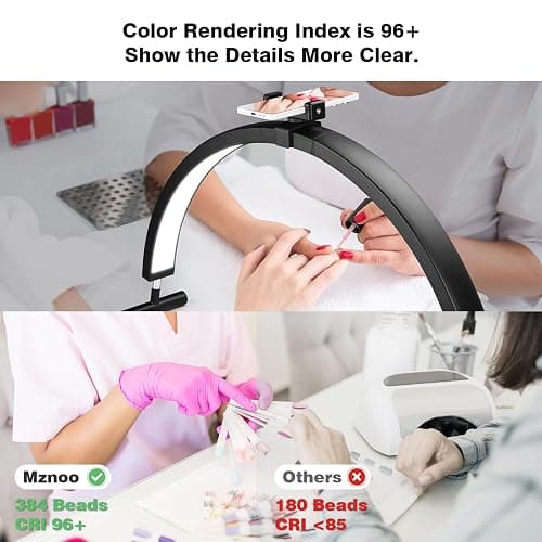 Mznoo Nail Light for Desk, 30'' LED Half Moon Lamp for Nail Techs, Manicure and Handicraft, Adjustable Color Modes and Brightness, with Phone Holder (Black) thumbnail 5