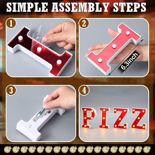 Aurelema Pizza 6.3" Light up Letters Sign Party Decorations Battery Powered Marquee Lighted Sign LED Alphabet Letter Lights for Christmas Night Party Birthday Home Tabletop Decor Supplies Xmas Gift thumbnail 4