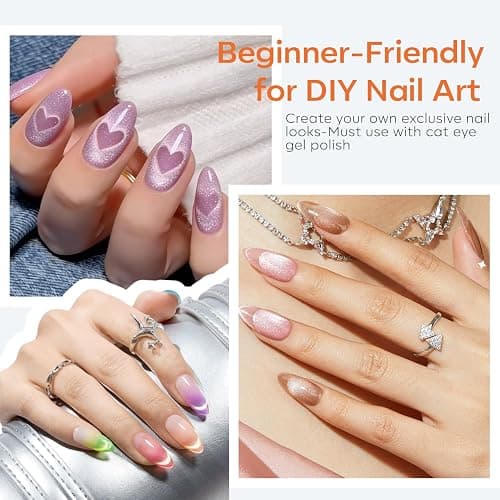 modelones Cat Eye Magnet 15PCS Multi-shape Cateye Gel Polish Nail Stuff | Heart Moon Flower Square Effects with Bead-Attracting Nail Art Tool, UV/LED Lamp Required, DIY Nail Art thumbnail 3