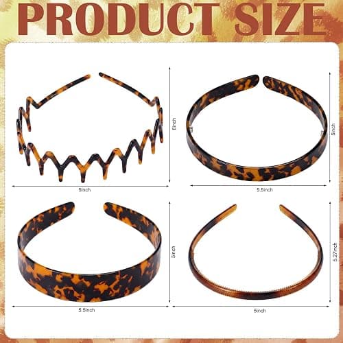 Wavyknot 4 Pcs Tortoise Shell Headband for Women Acetate Resin Styling Tortoise Hair Band in Thin Thick Wavy Wide 4 Design Fashion Women Girls Hair Accessories(French) thumbnail 2