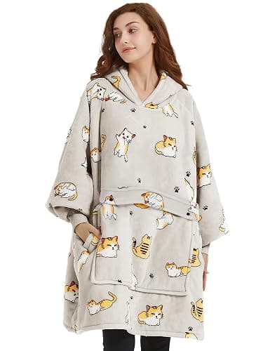 KFUBUO Wearable Blanket Hoodie for Adults Sherpa All Patterns Cat Oversized Sweatshirt Blanket with Pockets for Women thumbnail 5