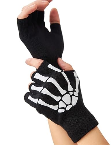OTPEH Skeleton Gloves For Women Men Adults Fingerless Goth Gloves Glow In The Dark Halloween Costume Emo Accessories - Image 1