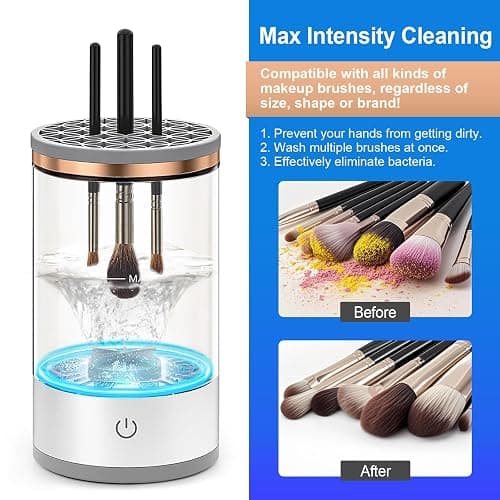 Electric Makeup Brush Cleaner Machine, Efficient Makeup Brush Cleaner for All Brush Types, Keeps Brushes Hygienic and Skin Healthy，1 Pack - White thumbnail 5