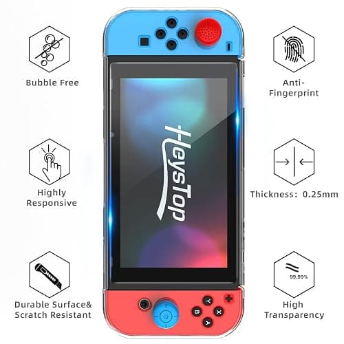 HEYSTOP Switch Case Compatible with Nintendo Switch, 9 in 1 Accessories kit with Carrying Case, Dockable Protective Case, HD Screen Protector and 6pcs Thumb Grips Caps thumbnail 7