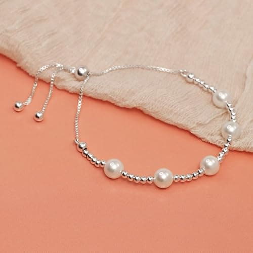 LeCalla 925 Sterling Silver Sliding Bolo Bracelet | Adjustable Beaded Tennis Bracelets for Women | Adjustable Slider Bolo Bracelets Gifts for Her thumbnail 5