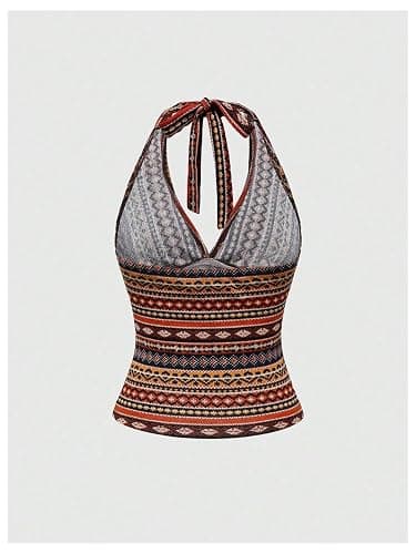 GORGLITTER Women's Sleeveless Crop Halter Neck Top Leopard Print Top | V Neck Tie Backless, Summer Festival Tops, Going Out Tops, Grunge Punk Y2K Tops, Backless Ruched Vest thumbnail 2
