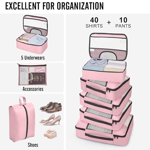 Veken 10 Set Packing Cubes for Travel Essential, Suitcase Organizer Bags in 4 Sizes, Carry-On Luggage Accessories with Large Laundry & Hanging Toiletry Bag, Must-Have for Airplane, Road Trip & Camping thumbnail 5