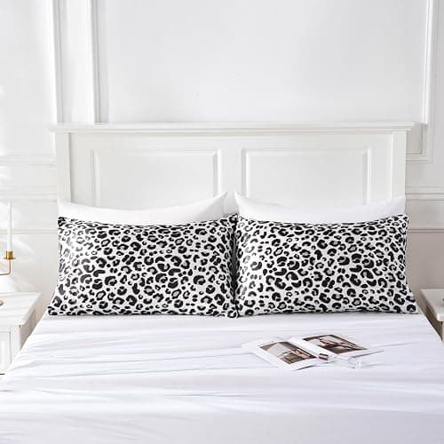 MR&HM Satin Pillowcase for Hair and Skin, Silk Satin Pillowcase 2 Pack, Standard Size Pillow Cases Set of 2, Silky Pillow Cover with Envelope Closure (20x26, White Leopard) thumbnail 7