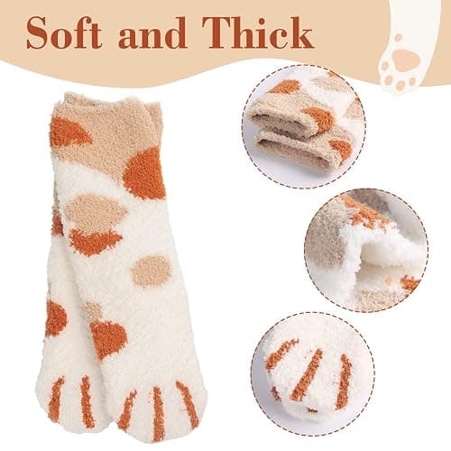 Fluffy Socks for Women - 6 Warm Pairs Winter Cozy Girls Super Soft Fuzzy Home Bed - One Size - 6 Pairs Paw thumbnail 6