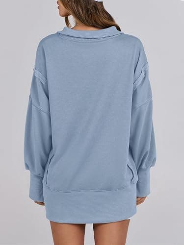 ANRABESS Women's Sweatshirts Oversized Casual Loose Button Up Henley Pullover Top High Low Split 2025 Fall Fashion Outfits thumbnail 6