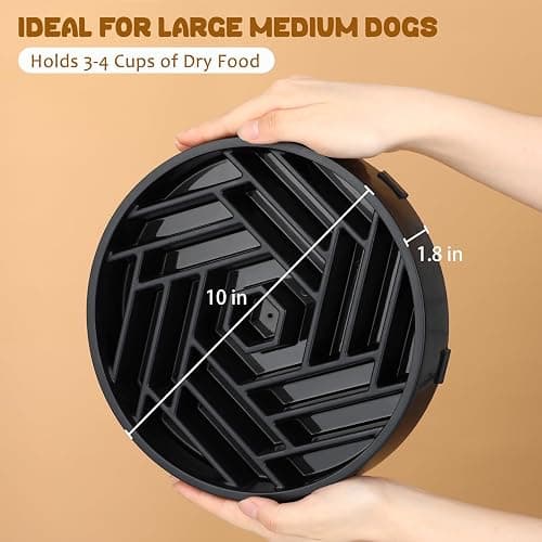 WHIPPY Slow Feeder Dog Bowl, Puzzle Maze Design to Slow Down Eating, 3-Cup Capacity, Anti-Gulping Food Bowl for Medium & Large Dogs,Black thumbnail 5