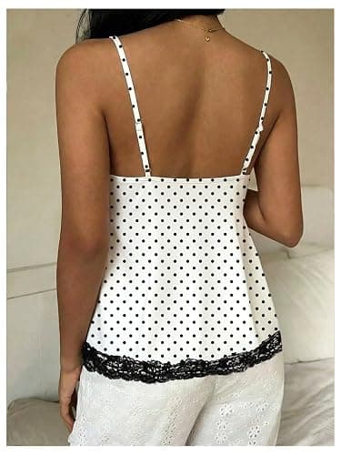SweatyRocks Women's Lace Polka Dots Babydoll Top Y2k Flowy Going Out Tops | Peplum Ruffle Shirts, Cute Tank Top, Beach Vacation Coquette Outfits thumbnail 2