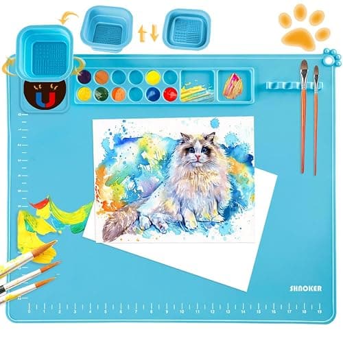 SHNOKER Silicone Craft Mat 21.7"x17.7" Super Large Silicone Painting Mat with 1 Magnetic Cup and Color Palette for Kids and Artist (Blue) - Image 1