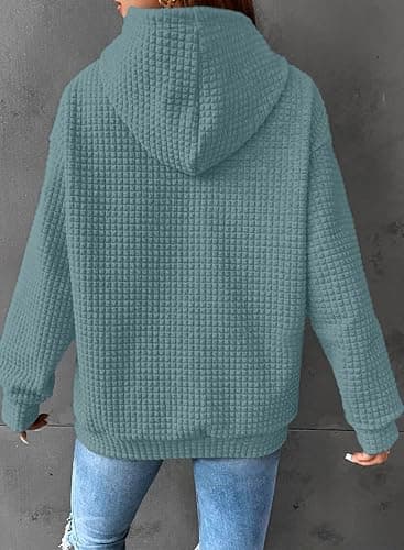 SHEWIN Womens Hoodies Casual Long Sleeve Drawstring Waffle Pullover Tops Loose Hooded Sweatshirt with Pocket thumbnail 4