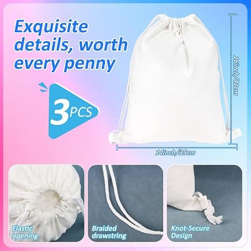 RAINFLOW 3 PCS Cotton Drawstring Bags - Sublimation Blank Canvas Drawstring Bags,White Tie Dye Bag DIY Items for Tye-dye,Hand-painted,Gym,Sport,Travel,Party thumbnail 2
