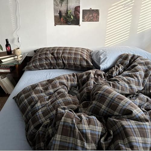 Bildenly Plaid Duvet Cover Set Full Size 3 Piece Blue Brown Buffalo Plaid Comforter Cover Vintage Grid Checkered Pattern Soft Breathable Microfiber Bedding Set with Zipper Closure and 2 Pillowcases thumbnail 5