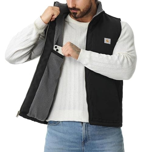 TUAOVA Men's Loose Fit Washed Duck Fleece-Lined Waterproof Workwear Mock-Neck Vest thumbnail 3