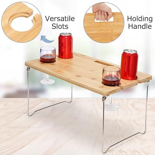 Panier de pique-nique en osier pour 4 ou 4 personnes - Kit de pique-nique en osier avec couverture, table portable en bambou pour le camping et les fêtes en plein air thumbnail 8