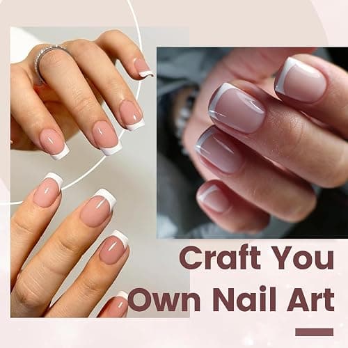 French Tip Press on Nails - 240Pcs Short Fake Nails Set - 15 Size Acrylic Full Cover Artificial Fake Nails, Natural Color - French Tip Press on Nails Short Square DIY Nail Extensions thumbnail 4
