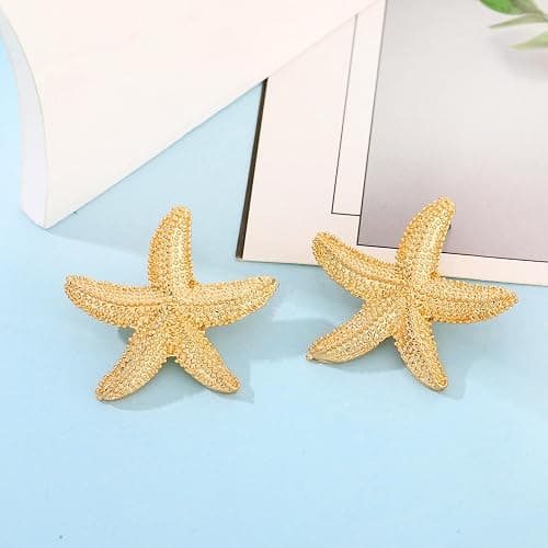 Starfish Shell Stud Earrings for Women Gold Silver Chunky Seashell Drop Dangle Earring Beach Summer Themed Jewelry thumbnail 7
