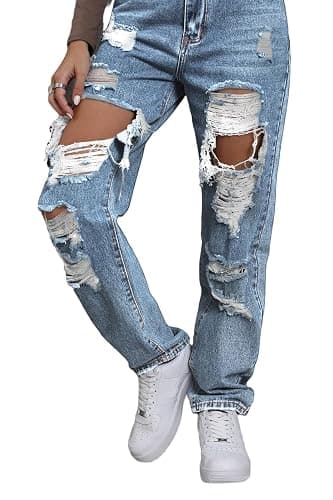 Giallino Women's Pink Ripped High Waisted Jeans - Distressed Straight Leg Y2K Pants - Size M (Long Inseam) thumbnail 4