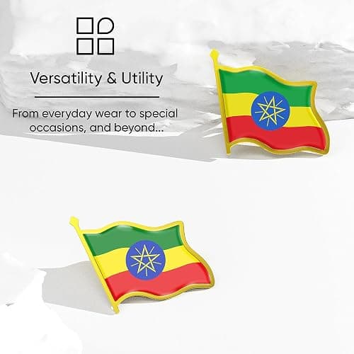 Ethiopia Flag Lapel Pin - Enamel Metal National Badge | World Travel Souvenir Gifts for Men & Women | Country Flag Patriotic Brooch Bulk Pack of Pins for Hat, Tie, Clothes, Backpack (1pc) thumbnail 5