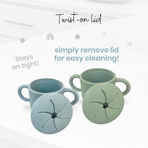 Baby Bliss 2 Pack Toddler Snack Container, Canadian Mom Owned, Snack Cups Toddler No Spill, Silicone Baby Snack Cup, Toddler Travel Essentials, Snack Containers for Kids, BPA Free (Sage/Dusty Teal) thumbnail 6