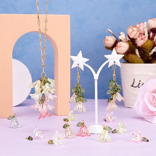 Cheriswelry 32Pcs Acrylic Flower Pendants Lily Floral Plastic Dangle Charms with Pearl Beads 20mm 8 Colors for DIY Crafts Necklace Earring Jewelry Making Decoration thumbnail 4