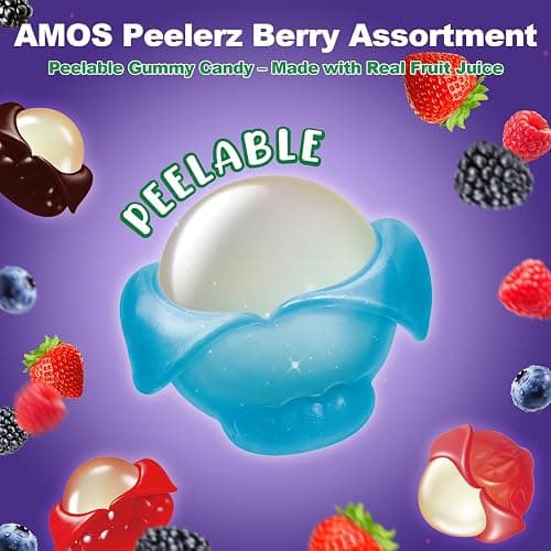 AMOS Peelerz Berry Assortment Peelable Gummy Sweets-240G | Interactive Peelable Berry Sweets Made with Real Fruit Juice. Perfect For Kids Party Bags, Gifting, and Family Movie Nights thumbnail 4