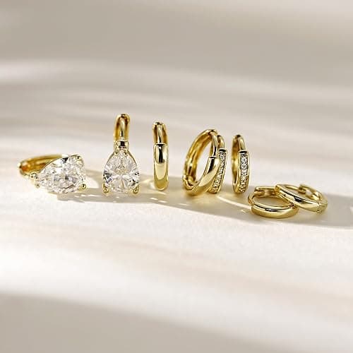 4Pairs Statement Gold Hoop Earrings for Women Trendy,Surgical Steel Gold Plated Hoop Hypoallergenic Earrings Set,Titanium Hoops Earring Stacks,CZ Cartilage Huggie Hoops Earring Gifts for Girlfriend thumbnail 3