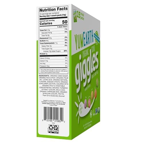 YumEarth Organic Sour Giggles Chewy Candy – Allergy Friendly, No Artificial Dyes, Non GMO, Gluten Free, Sour Fruit Flavored, Vegan Candy Snacks 0.5 ounce (Box of 15)​ thumbnail 2
