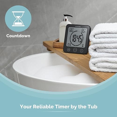 KADAMS Shower Clock Waterproof Bathroom Timer – Digital Wall Clock with Countdown, Magnetic Kitchen Clock with Temperature & Humidity, Suction Cup for Kids Shower Spa Sauna Cook Bath (Black) thumbnail 5