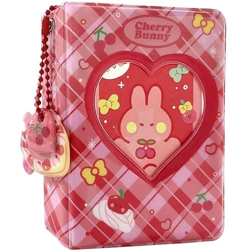 runrayay Pink Rabbit Kpop Photocard Binder avec Pendentif, 3 Pouces Love Heart Hollow Photocard Holder Book Sleeves, 40 Pockets A5 Binder Mini Photo Album for Business Card Holder - Image 1