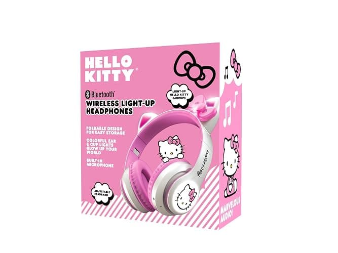 Hello Kitty Wireless Bluetooth Light-Up Headphones with Foldable Design, Adjustable Headband, 8 Hours Playtime, LED Kitty Earcups, for Kids & Adults (White) thumbnail 5
