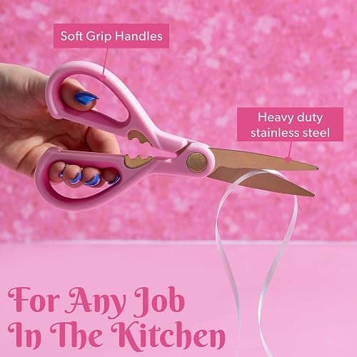 Paris Hilton All Purpose Kitchen Shears, Premium Stainless Steel Blades with Ergonomic Soft Grip Handles, 2-Piece Set, Pink thumbnail 5