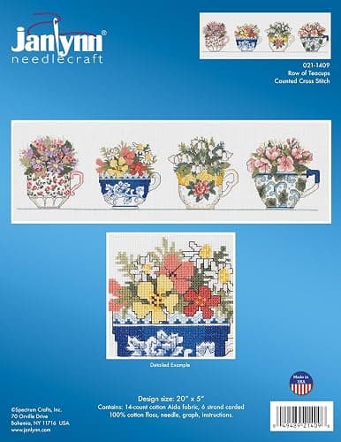 Janlynn Corp. Counted Cross Stitch Kit, Row of Teacups thumbnail 2