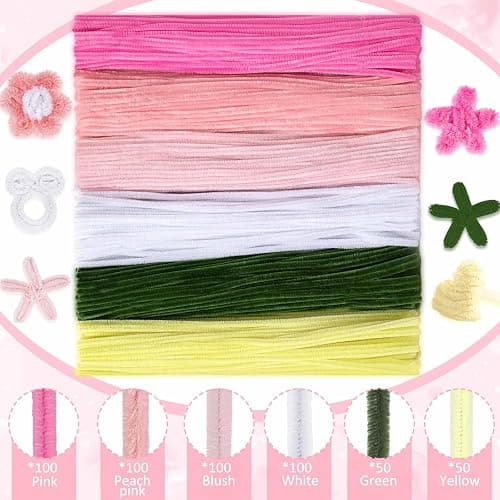 Peryiter 500 Pieces Pipe Cleaners Chenille Stems for Flowers Craft Supplies Bulk Fluffy Fuzzy Sticks for DIY Art Projects Creative Gift Wrapping Party Decorations(Pink Flower,12 Inch) thumbnail 4