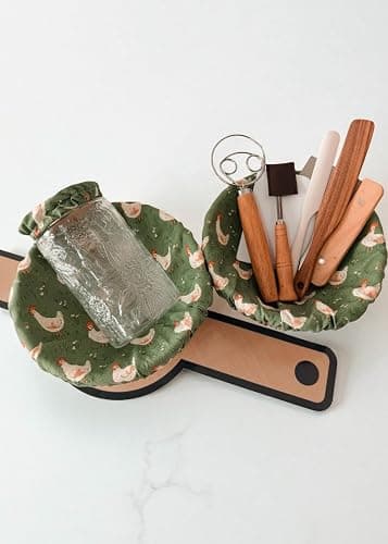 Chicken 10 Piece Sourdough Kit | Vintage Jar | Bannetons Proofing | Custom Cute Jar and Cover | Dough Whisk | Wood Dough Scraper Cutter | Bread Lame | Silicone Spatula - Image 1
