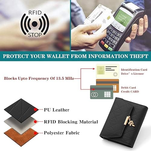 RNIEGA Small Wallet Women Leather RFID Blocking Card Holder Compact Wallet Zipper Coin Pocket with ID Window thumbnail 6