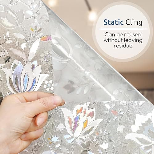 rabbitgoo Window Privacy Film, Decorative Stained Glass Window Film, Sun Blocking Glass Clings, Renter-Friendly Static Cling Frosted Sticker Covering for Home Door, Rainbow Tulip 35.4" x 78.7" thumbnail 4